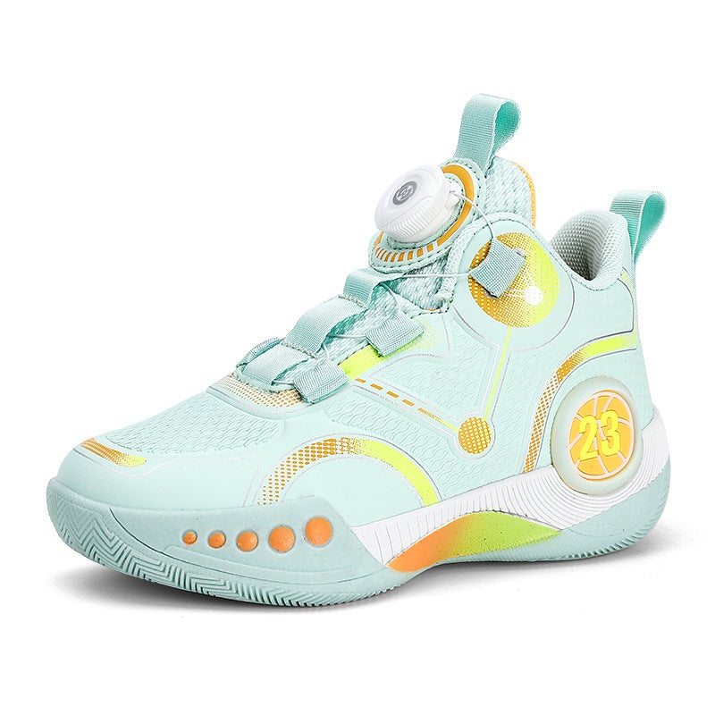 Children'S Basketball Shoes, Rotating Buttons, Boys' Sports Shoes, Medium And Large Kidsren'S Running Shoes, Mesh Breathable Youth Training Shoes - Image 1