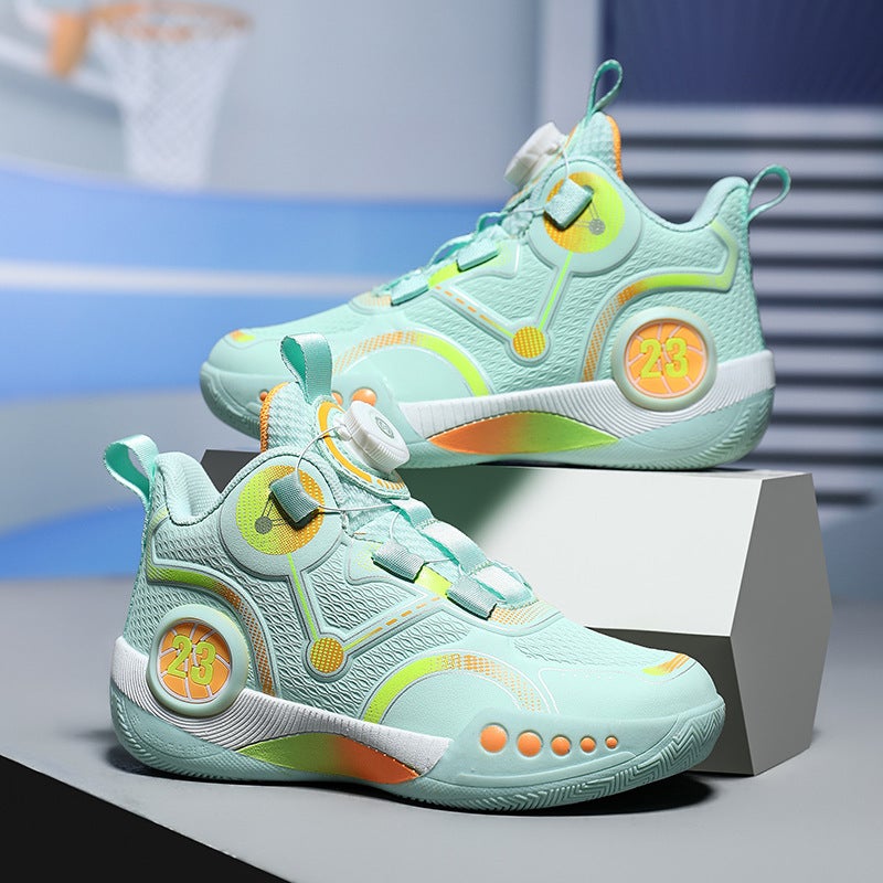 Children'S Basketball Shoes, Rotating Buttons, Boys' Sports Shoes, Medium And Large Kidsren'S Running Shoes, Mesh Breathable Youth Training Shoes - Image 2