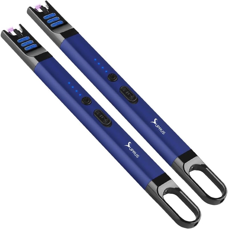 SUPRUS Candle Electric Arc Lighter Windproof Flameless USB Rechargeable Lighter with LED Light for Candle Camping BBQ Cooking (Dark Blue&Dark Blue) - Image 1