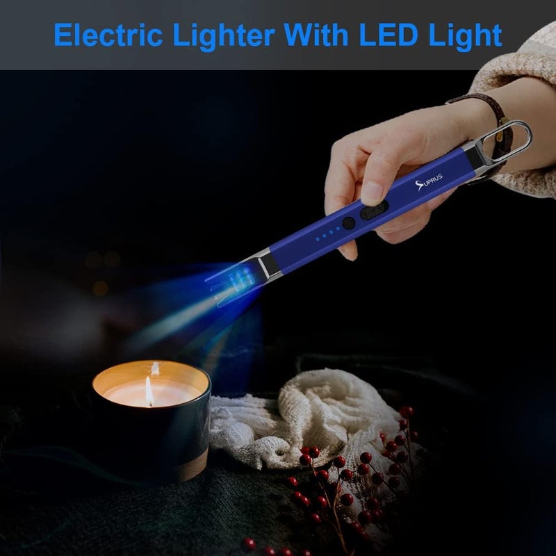 SUPRUS Candle Electric Arc Lighter Windproof Flameless USB Rechargeable Lighter with LED Light for Candle Camping BBQ Cooking (Dark Blue&Dark Blue) - Image 4