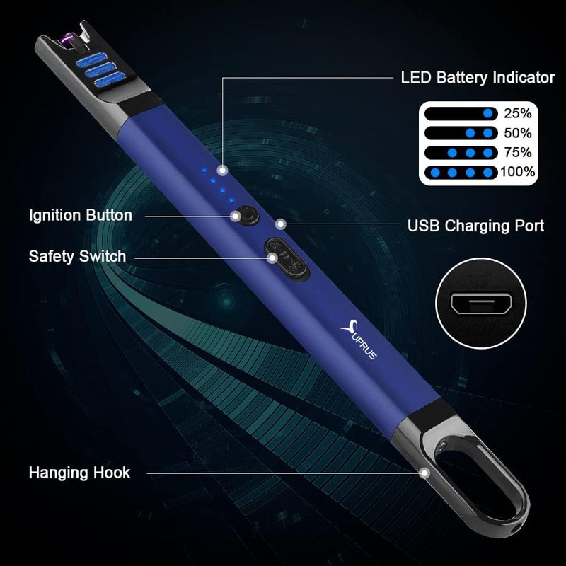 SUPRUS Candle Electric Arc Lighter Windproof Flameless USB Rechargeable Lighter with LED Light for Candle Camping BBQ Cooking (Dark Blue&Dark Blue) - Image 3