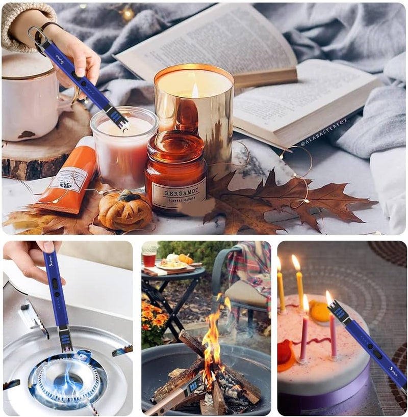 SUPRUS Candle Electric Arc Lighter Windproof Flameless USB Rechargeable Lighter with LED Light for Candle Camping BBQ Cooking (Dark Blue&Dark Blue) - Image 5