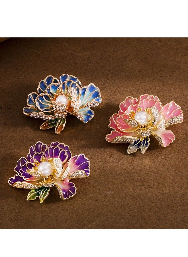 Pearl Enamel Lotus Flower Brooch  - Image 2