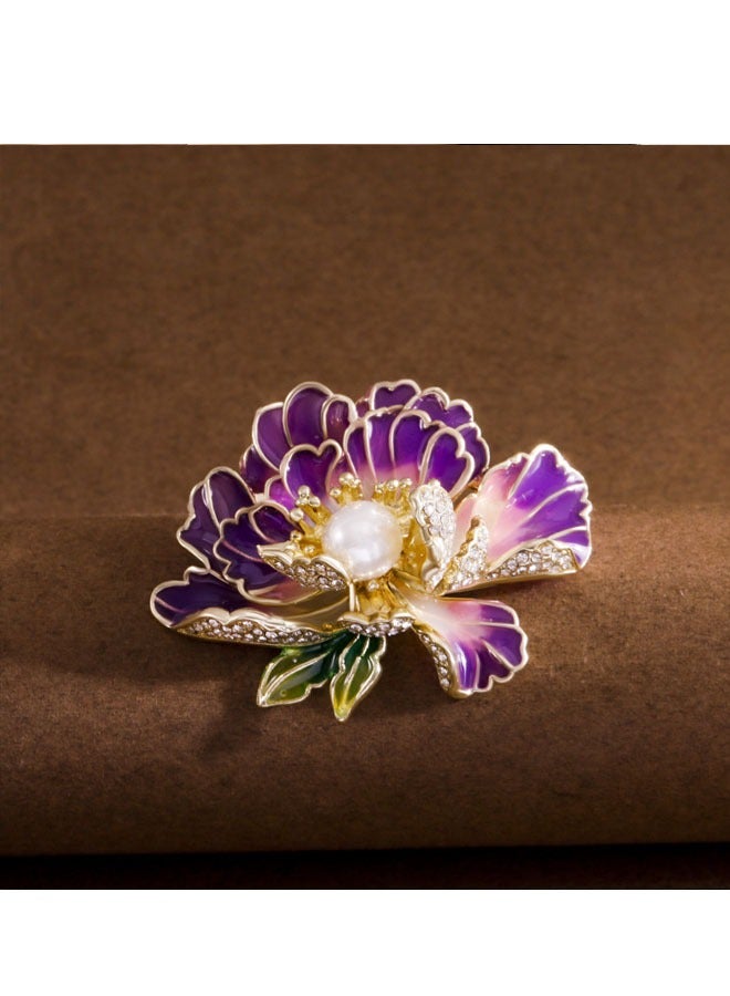 Pearl Enamel Lotus Flower Brooch  - Image 3