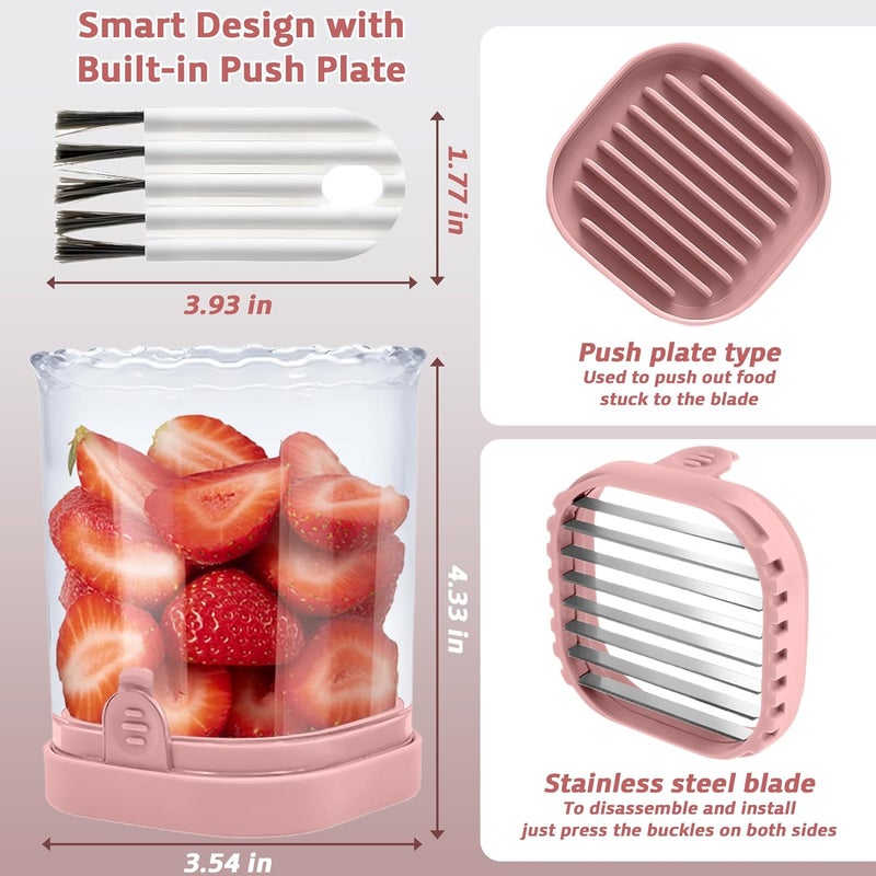 ANSOTHIN Strawberry Slicer Cup with Push Plate, Fruit Cutter Kitchen Gadget for Egg, Kiwi, Banana, Cucumber, Easy Fruit & Vegetable Slicer, Strawberry Cutter Tool for Quick Safe Cutting (Pink) - Image 2
