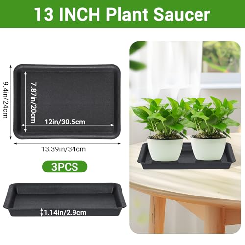 GREANER Plant Saucer Tray Rectangular Heavy Sturdy Plastic Plant Drainage Trays Plant Pot Drainage Tray for Indoor Outdoor Plant Drip Trays for Pots Seed Starter Growing Tray13 x 9 inch Black - Image 3
