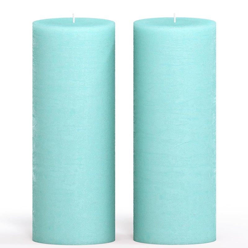CANDWAX Light Turquoise Pillar Candles 3x8 Inch Set of 2 Unscented Dripless Large Candles Rustic Look for Weddings Events Home Decor