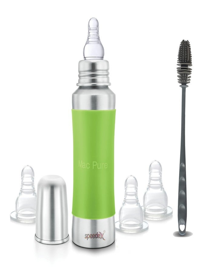 Speedex Stainless Steel Baby Feeding Bottle And Cleaning Brush Combo with Internal ML Marking (240 ML with Brush,3 Nipple Free, Green Colour) - Image 1