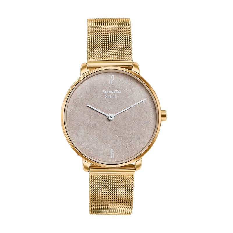 Sonata Sleek Light Yellow Dial Stainless Steel Strap Analog Watch for Women-8191YM01 - Image 3