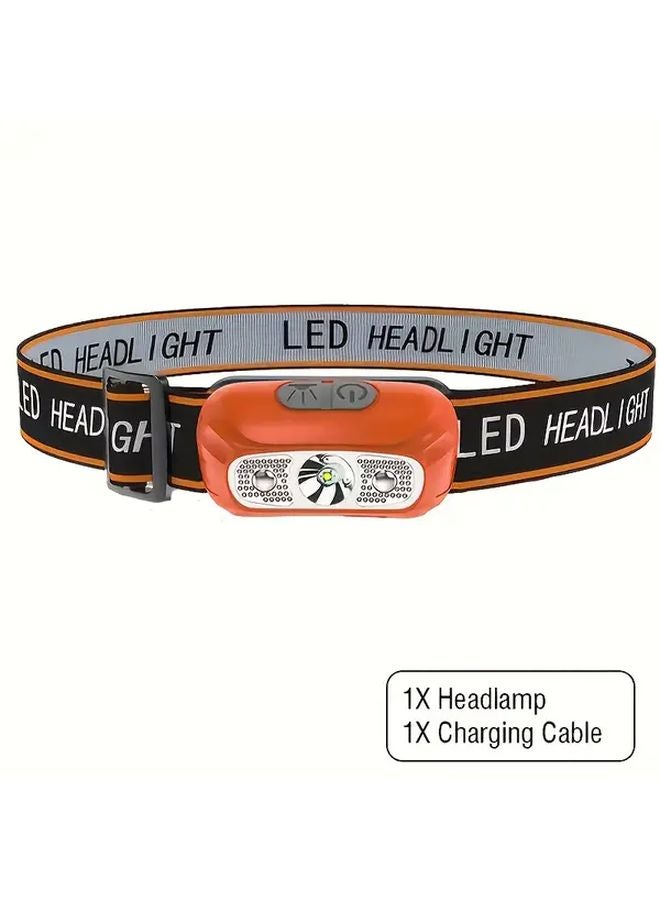 Orange Induction LED Headlamp Sensor High Brightness USB Rechargeable Mini Flashlight - Image 1
