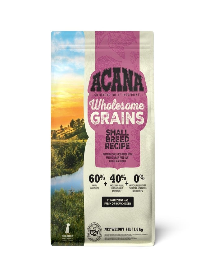 (أسنى) طعام الكلاب الجاف ACANA Wholesome Grains، وصفة للسلالات الصغيرة، دجاج حقيقي، بيض، وديك رومي، كيس 4 أرطال - Image 1