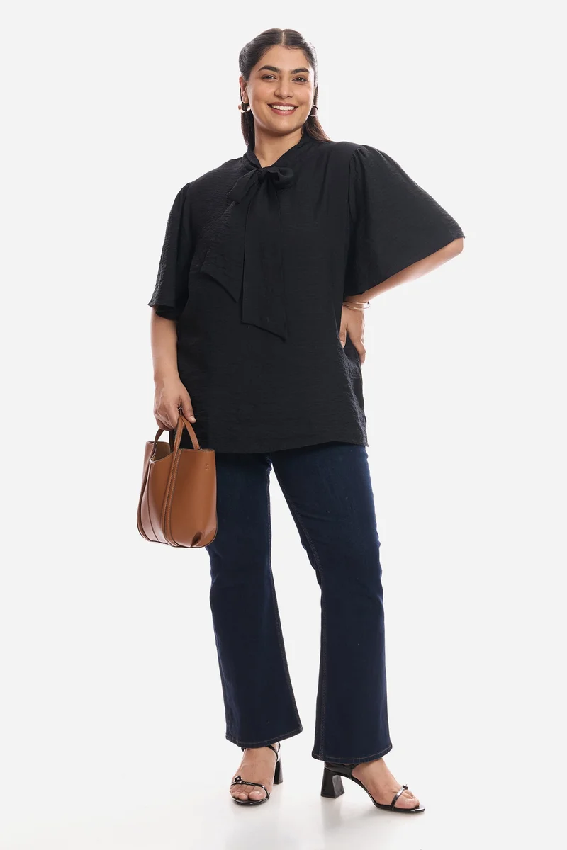 Virgio Solid Viscose Plus Size Blouse With Flutter Sleeves for Women