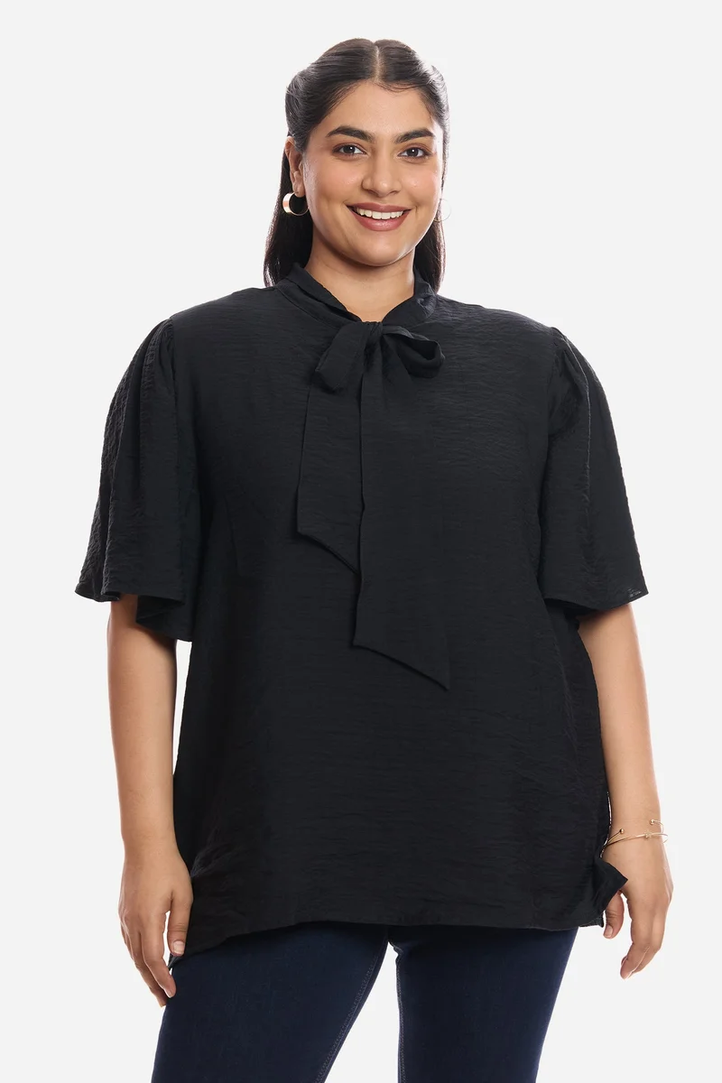 Virgio Solid Viscose Plus Size Blouse With Flutter Sleeves for Women