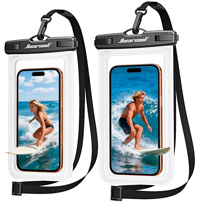 Hiearcool Waterproof Phone Pouch, Waterproof Phone Case with Crossbody Lanyard Compatible for iPhone 17 16 15 14 13 Pro Max Up to 8.3", Cellphone Dry Bag Travel Essentials for Beach -Clear-2Pack - Image 1