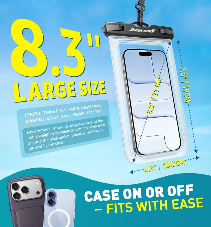 Hiearcool Waterproof Phone Pouch, Waterproof Phone Case with Crossbody Lanyard Compatible for iPhone 17 16 15 14 13 Pro Max Up to 8.3", Cellphone Dry Bag Travel Essentials for Beach -Clear-2Pack - Image 3
