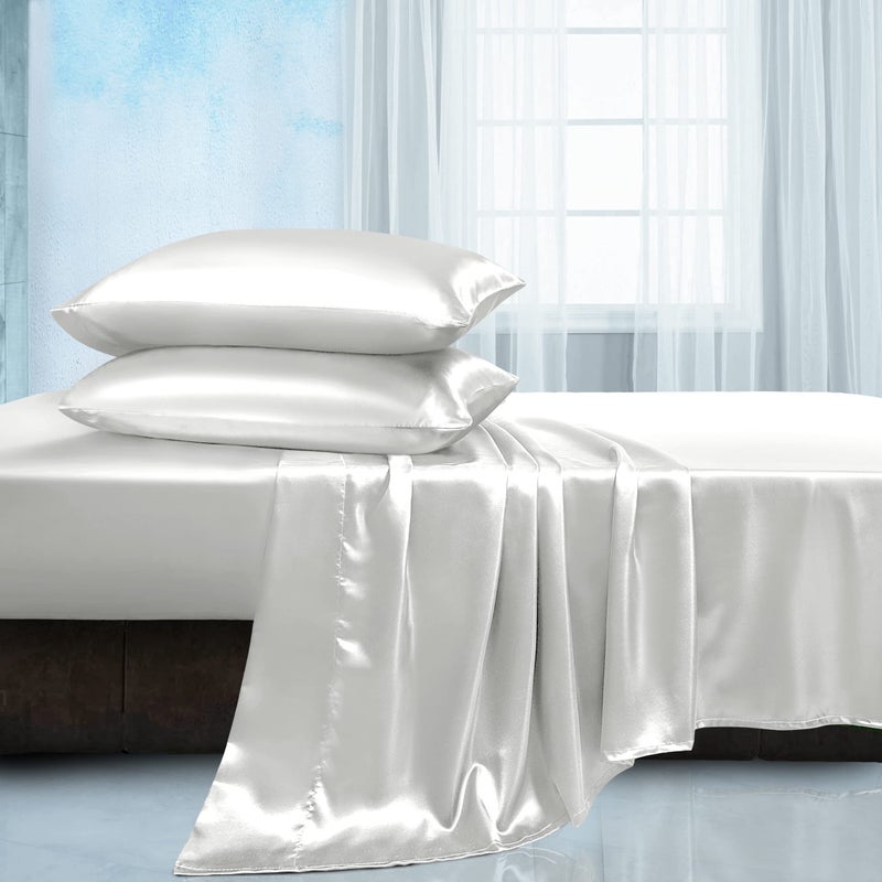 Manyshofu Satin Full Sheets Set 4 Piece  Soft Silky Satin Sheets Set Ivory White Satin Bed Sheets Cooling  Luxury Bedding Sheet Set1 Satin Fitted Sheet 1 Satin Flat Sheet 2 Satin Pillow Cases