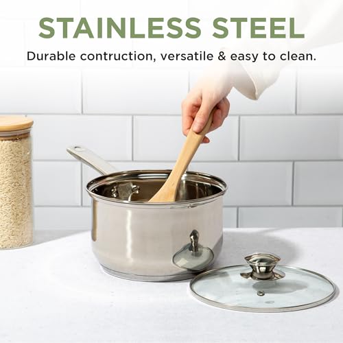 Ecolution Stainless Steel Sauce Pan, Encapsulated Induction Ready Cooking Pot with Glass Lid, Oven Safe, Dishwasher Safe Soup Pot, 3-Quart - Image 3