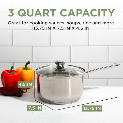 Ecolution Stainless Steel Sauce Pan, Encapsulated Induction Ready Cooking Pot with Glass Lid, Oven Safe, Dishwasher Safe Soup Pot, 3-Quart - Image 5
