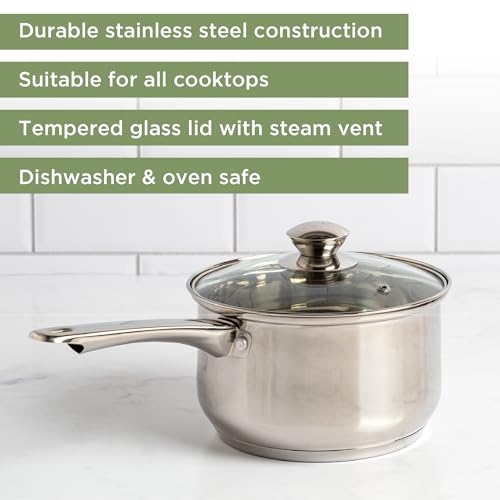 Ecolution Stainless Steel Sauce Pan, Encapsulated Induction Ready Cooking Pot with Glass Lid, Oven Safe, Dishwasher Safe Soup Pot, 3-Quart - Image 2