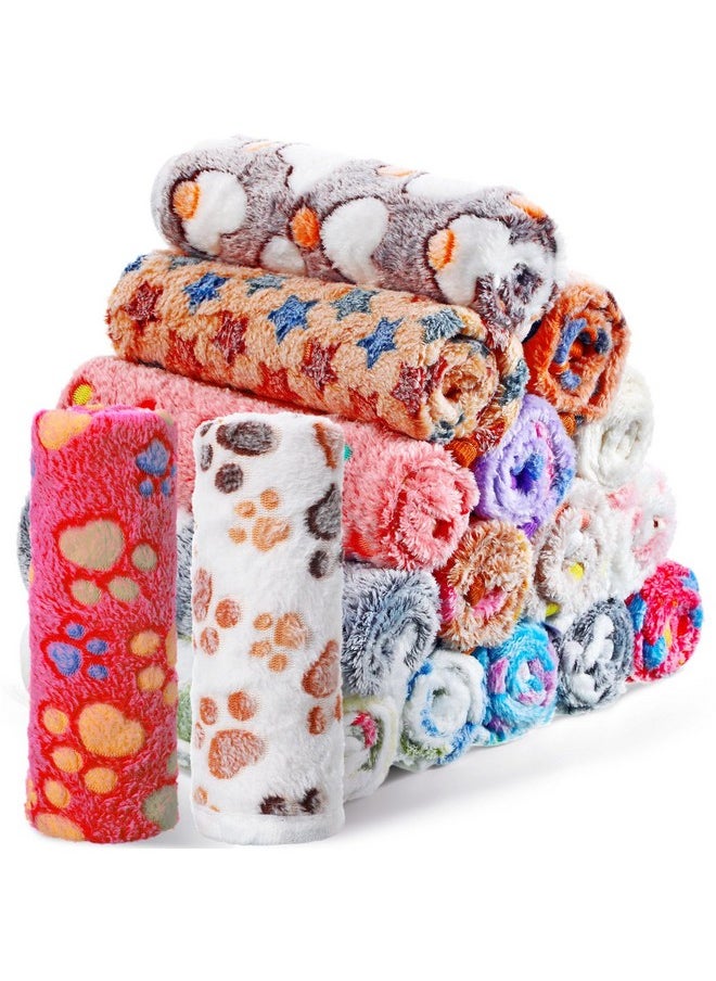 Chumia 18 Pcs Fleece Pet Blanket Soft Warm Sleep Mat Fluffy Cute Puppy Supplies Paw Bone Star Elephant Dot Heart Print Design Bed Blankets For Dog Cat Kitten Animals (30 X 20 Inch)  - Image 1