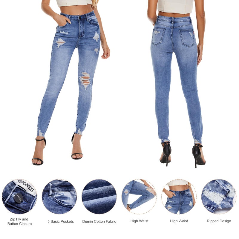 VIPONES Women Classic High Waisted Skinny Stretch Distressed Butt Lifting Jeans Slim Fit Denim Pantsï¼ˆ149ï¼Œ8ï¼‰ - Image 3