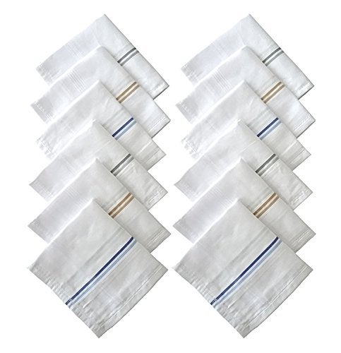 SPIN CART Cotton Premium Collection Casual Style Handkerchiefs Hanky For Men - Pack Of 12. - White Striped Xxl King Size - Image 5