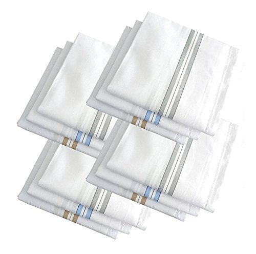 SPIN CART Cotton Premium Collection Casual Style Handkerchiefs Hanky For Men - Pack Of 12. - White Striped Xxl King Size - Image 2