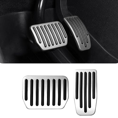 Alieemo 2PCS Aluminum Car Accelerator Pedal Covers, Vehicle Foot Pedal Pads Set, Non Slip Performance Automotive Brake Foot Rest Pedal Extenders Replacement Compatible with Model 3 Model Y (Silver) - Image 1
