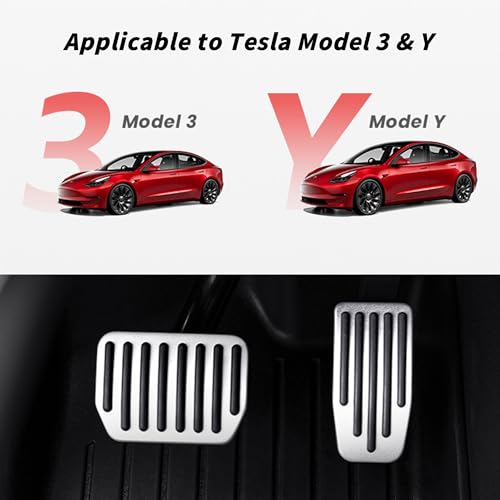 Alieemo 2PCS Aluminum Car Accelerator Pedal Covers, Vehicle Foot Pedal Pads Set, Non Slip Performance Automotive Brake Foot Rest Pedal Extenders Replacement Compatible with Model 3 Model Y (Silver) - Image 3