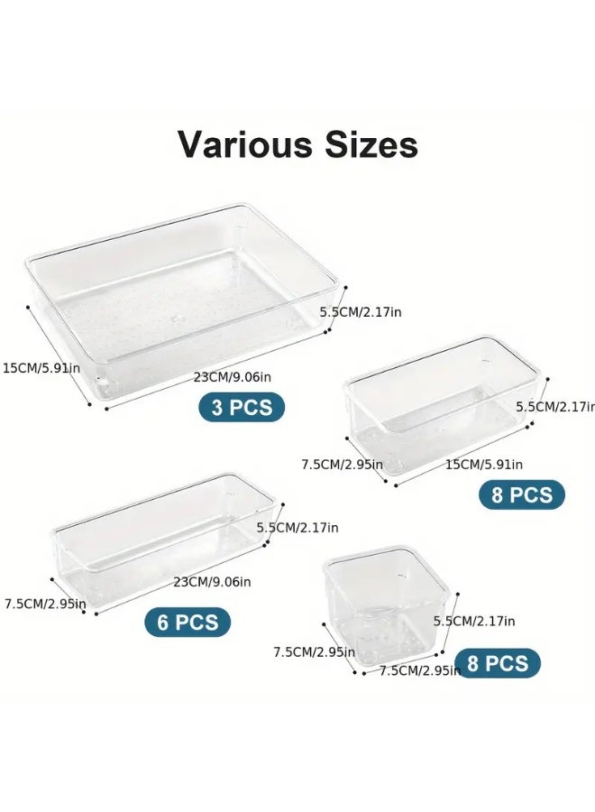 KITCHENOO Set of 25 Furniture Drawer Organizers, 4 Sizes Workbench Organizer, Clear Plastic Storage Bins for Makeup, Bedroom, Kitchen Tools and Office Supplies  - Image 3