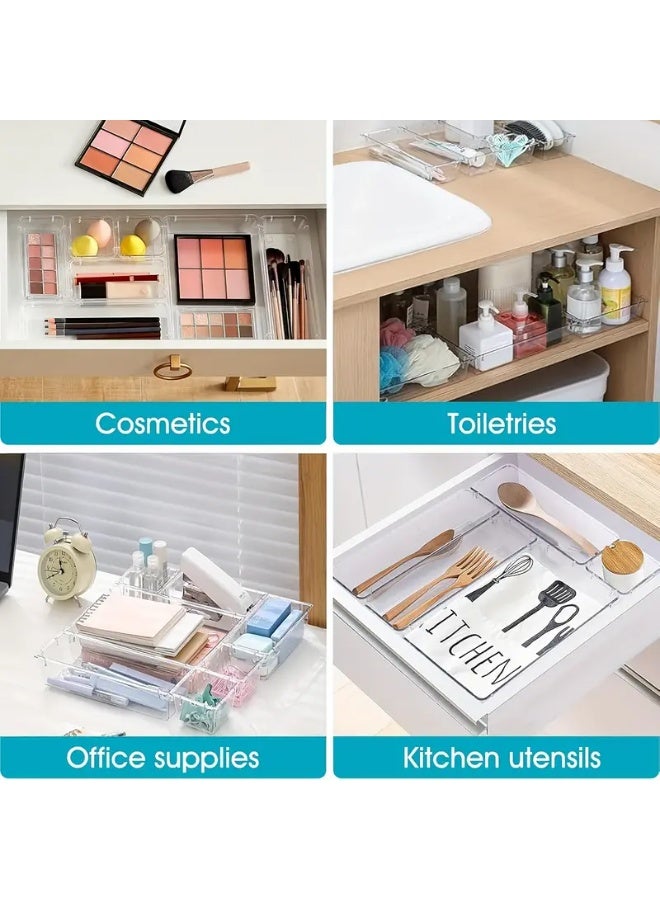KITCHENOO Set of 25 Furniture Drawer Organizers, 4 Sizes Workbench Organizer, Clear Plastic Storage Bins for Makeup, Bedroom, Kitchen Tools and Office Supplies  - Image 4