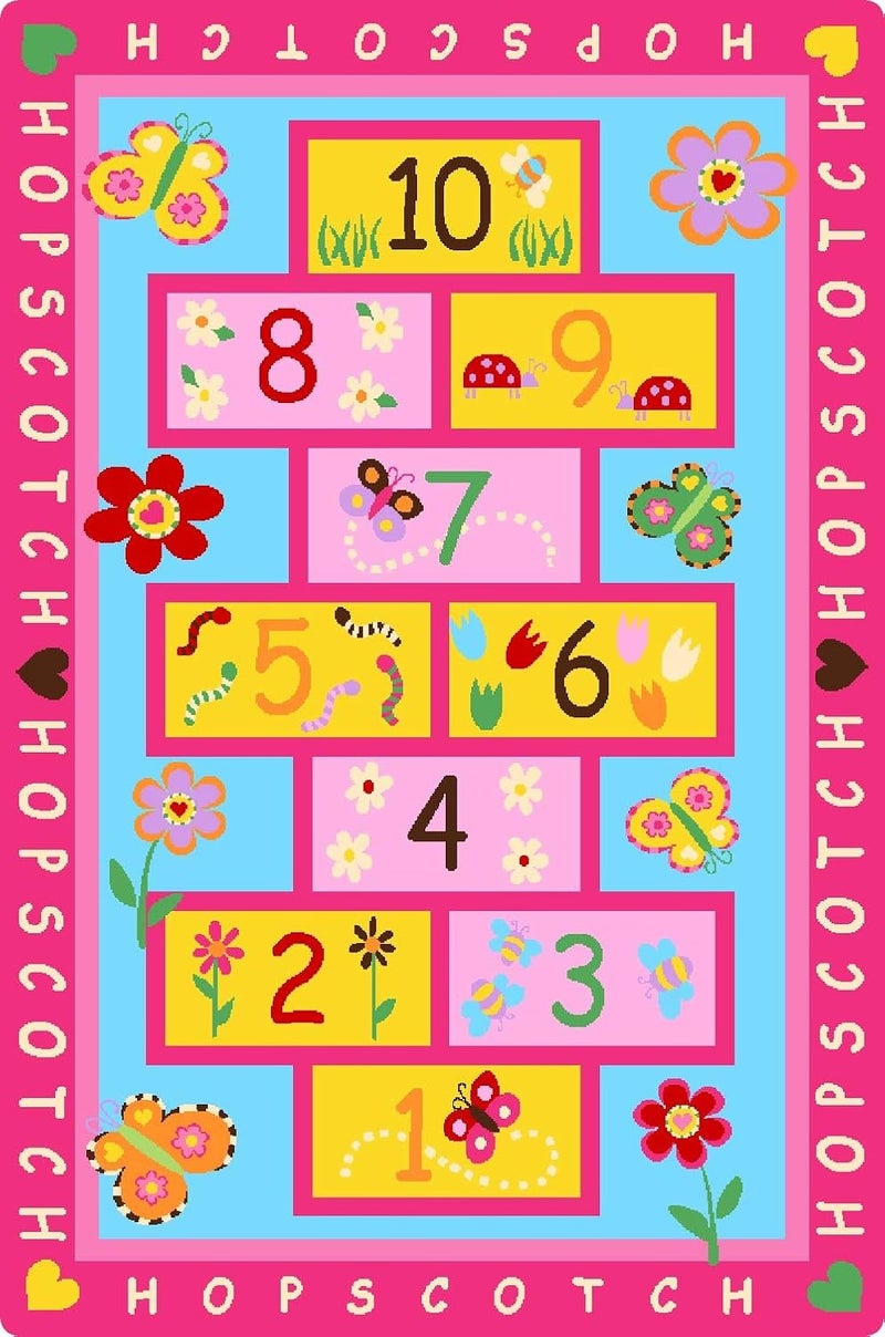 HUAHOO Pink Girls Rug - Hopscotch, Children's, Baby Nursery, Kids, Carpet - Girls Bedroom, Playroom, School Classroom, Learning, Educational (31.5''x47'') - Image 1