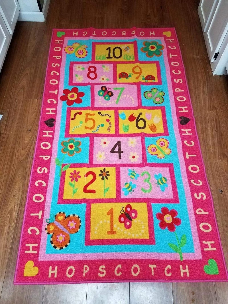 HUAHOO Pink Girls Rug - Hopscotch, Children's, Baby Nursery, Kids, Carpet - Girls Bedroom, Playroom, School Classroom, Learning, Educational (31.5''x47'') - Image 2