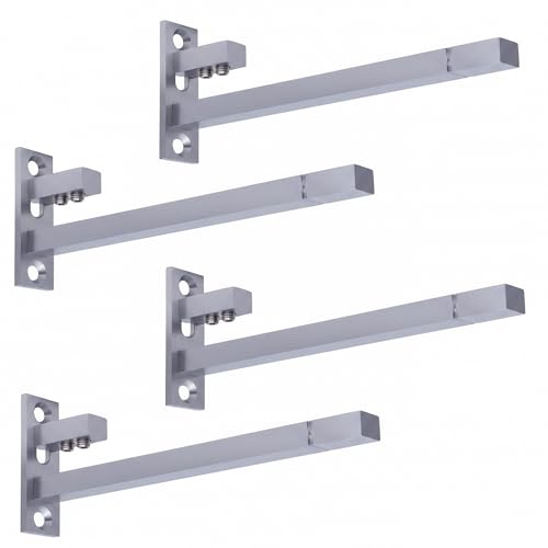 Atlantic F Type Glass Shelf Bracket 8 inch (Stainless Steel, Silver Matt Finish, Adjustable 6/8/10/12 mm, Pack of 4 Piece) - Image 1