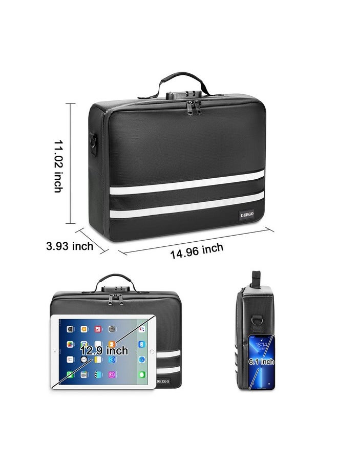 DEEGO - Fireproof Document Bag With Lock Important Document Organizer Waterproof Document Safe File Organizer Box File Storage Portable Travel File Safe For File Certificate Home Office - Image 1