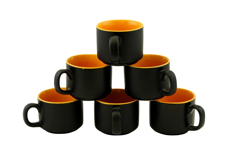 Freakway Hand-Painted Classy & Unique Studio Pottery Tea/Coffee Cups in Ceramic (Set of 6, Microwave Safe) Color-Black & Yellow - Image 3