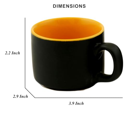 Freakway Hand-Painted Classy & Unique Studio Pottery Tea/Coffee Cups in Ceramic (Set of 6, Microwave Safe) Color-Black & Yellow - Image 5