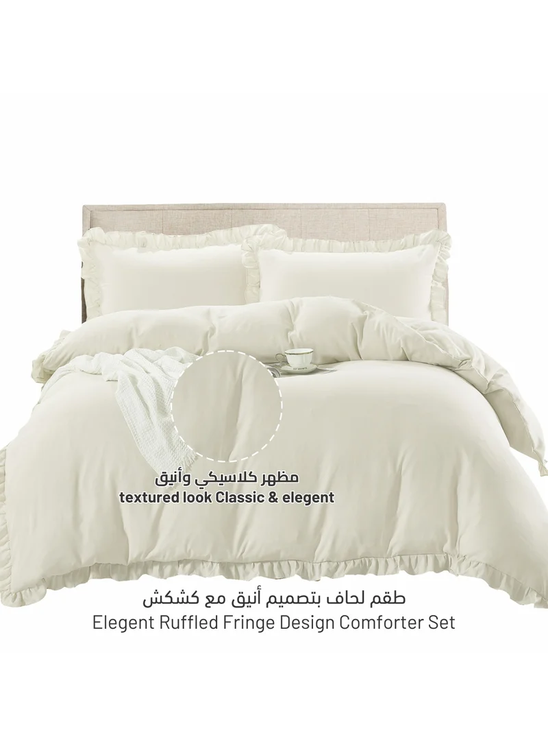 Donetella Comforter Set 4-Pcs Single Size Bed Fits(120 x 200 Cm) Bedding With Ruffled Border And Removable Filler, Ivory