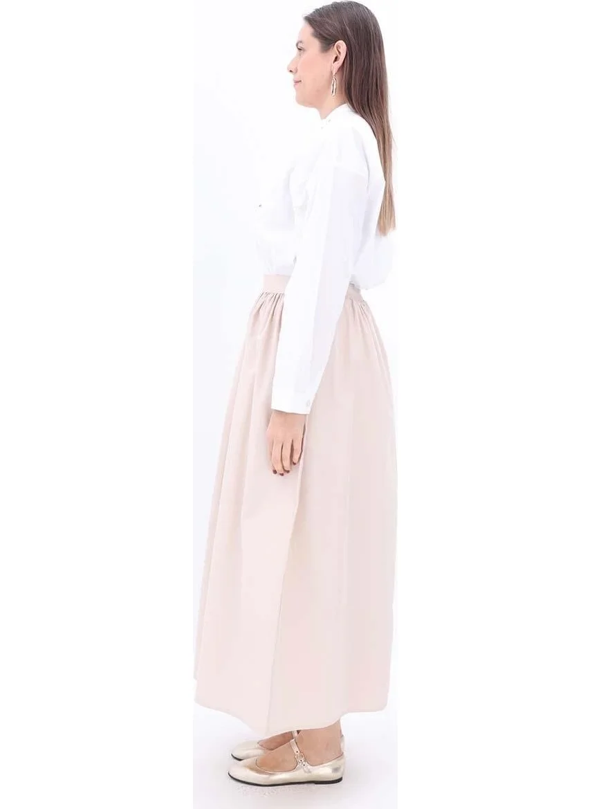 Allday Ecru-Cotton Comfortable Skirt