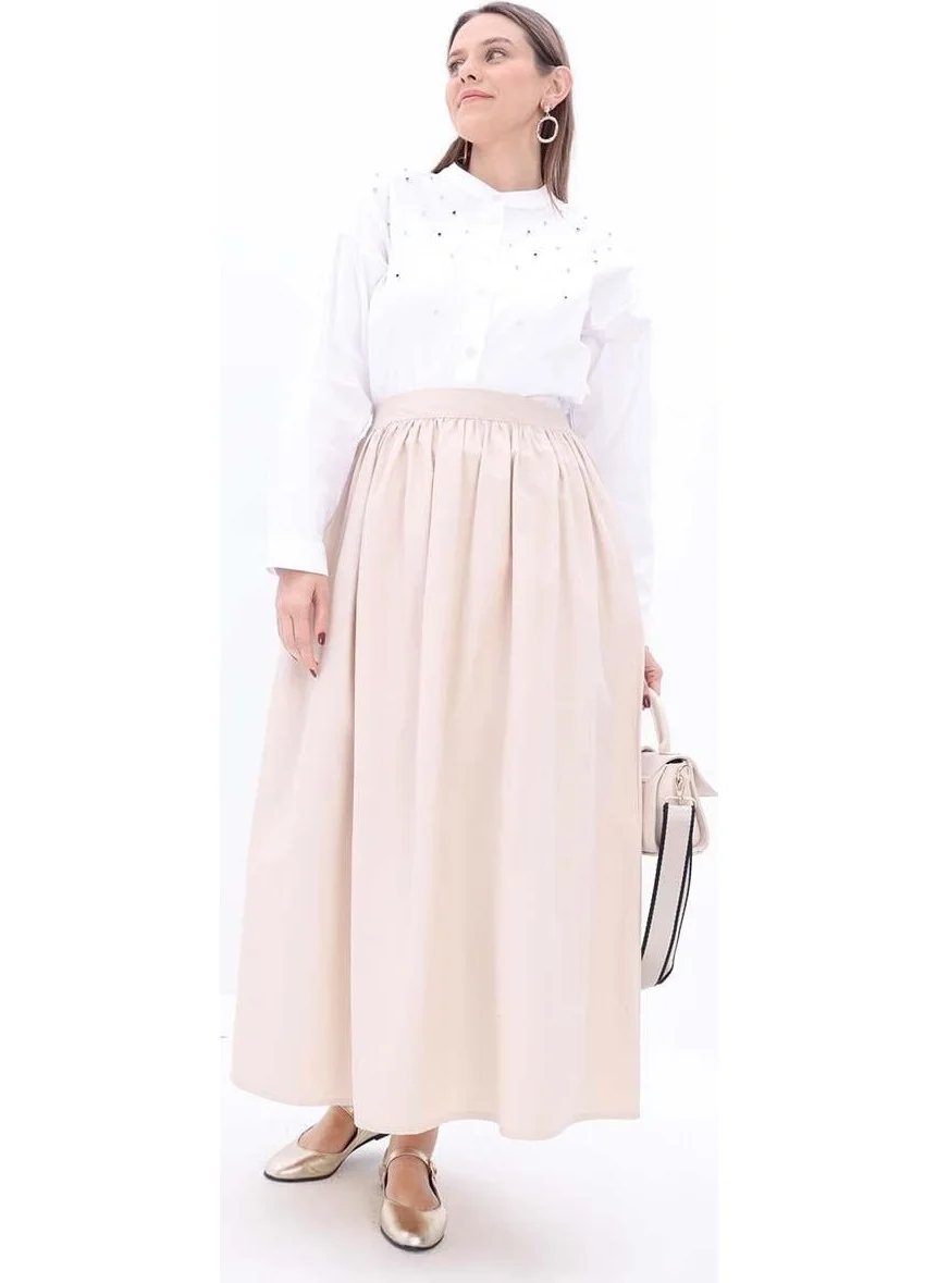 Allday Ecru-Cotton Comfortable Skirt
