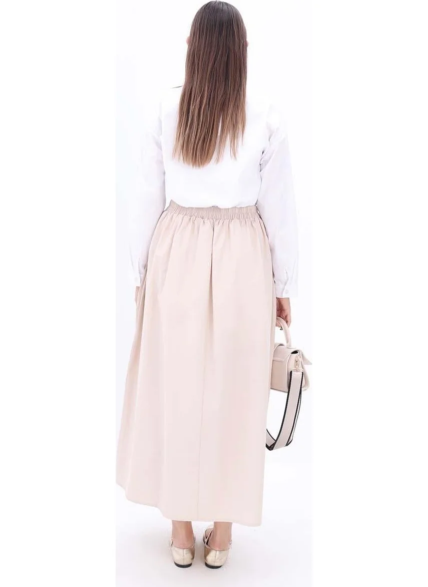 Allday Ecru-Cotton Comfortable Skirt
