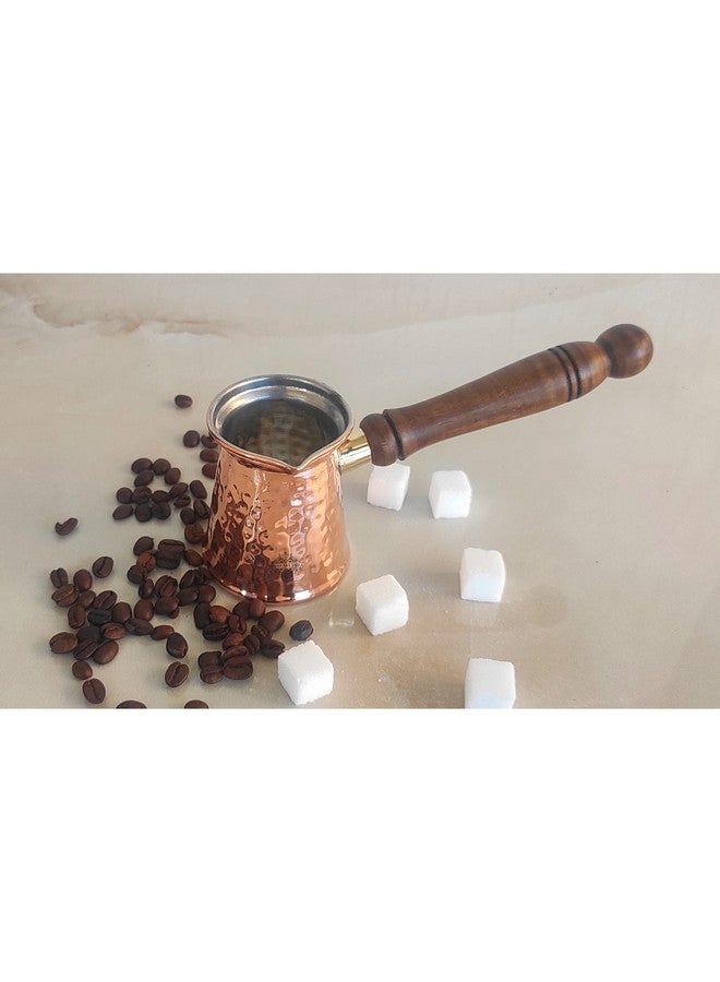 INDIAN ART VILLA Indian Art Villa Pure Copper with Tin Lining Inside Turkish Kettle Mug with Wooden Handle & Hammered Design, Coffee Tea Mug Pourer, Volume - 800 ML - Image 3