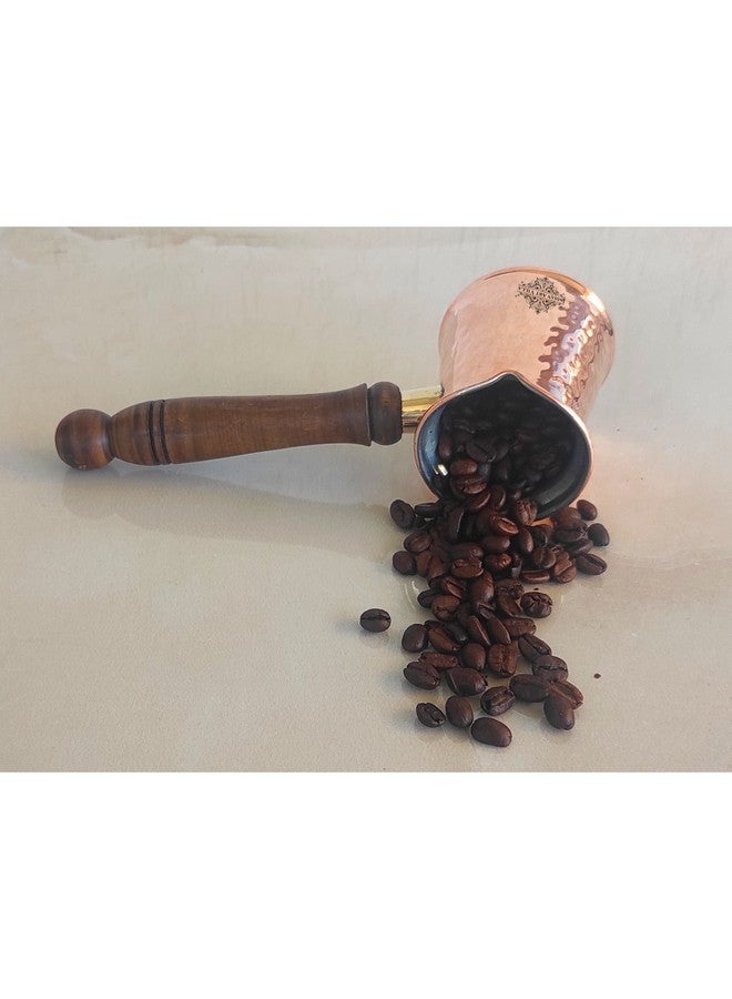 INDIAN ART VILLA Indian Art Villa Pure Copper with Tin Lining Inside Turkish Kettle Mug with Wooden Handle & Hammered Design, Coffee Tea Mug Pourer, Volume - 800 ML - Image 2