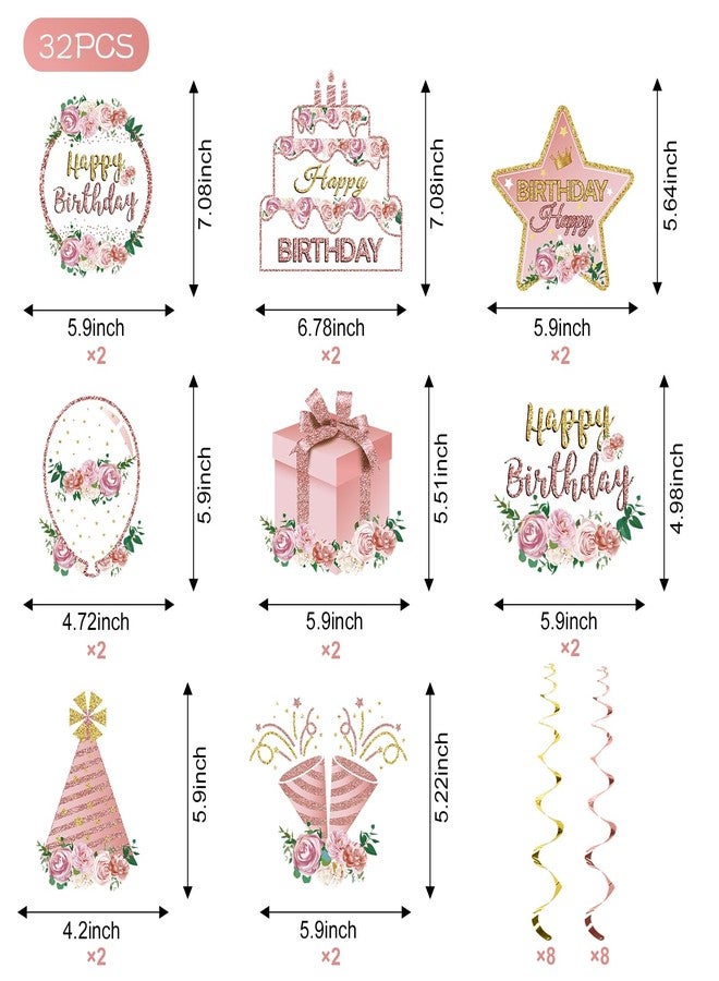 Guiruiy Pink Rose Gold Birthday Decorations Flower Theme Hanging Swirl for Women Girls, Flower Happy Birthday Foil Swirls Party Supplies, 16th 18th 21th 30th 40th 50th 60th Floral Bday Ceiling Hanging - Image 2