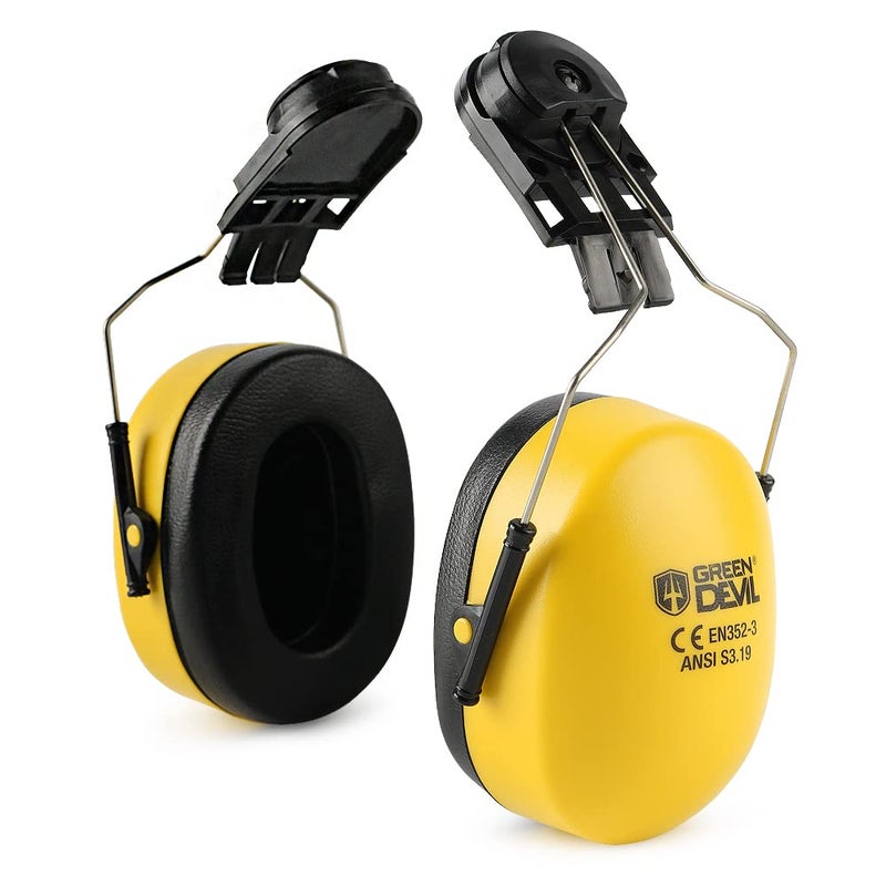 Hard Hat Mounted Ear Muffs Helmet Attachable Hearing Protection Safety Earmuff Professional Hard Hat Attachment Ear muff for Construction or Manufacturing NRR 27dB Noise Protectionsafetyyellow
