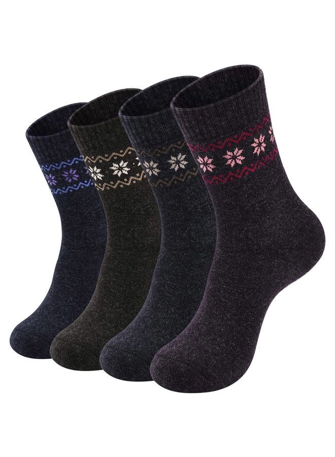 NinetoFiveLife Pack of 4 Winter Warm Wool Socks Sports Socks Hiking Knit Crew Socks for Women, One Size - Image 1