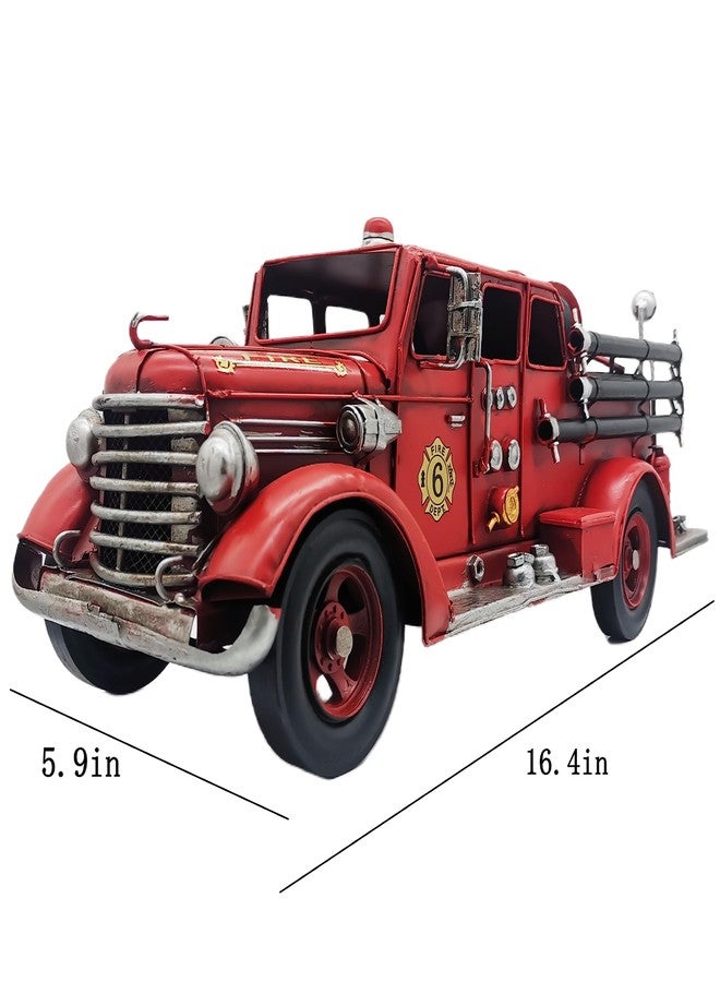 نموذج شاحنة إطفاء بارساهو الكلاسيكية المصبوبة - مركبات معدنية مصغرة، شاحنة إطفاء كبيرة للديكور، طولها 16.4 بوصة - Image 5