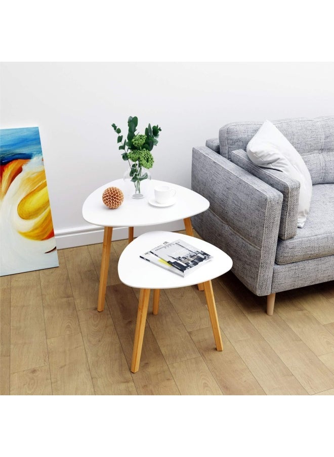 Generic - Bameos Bamboo Nesting Triangle End Table,Set Of 2 Coffee Table Modern Minimalist Side Table For Living Room, Balcony In White - Image 1
