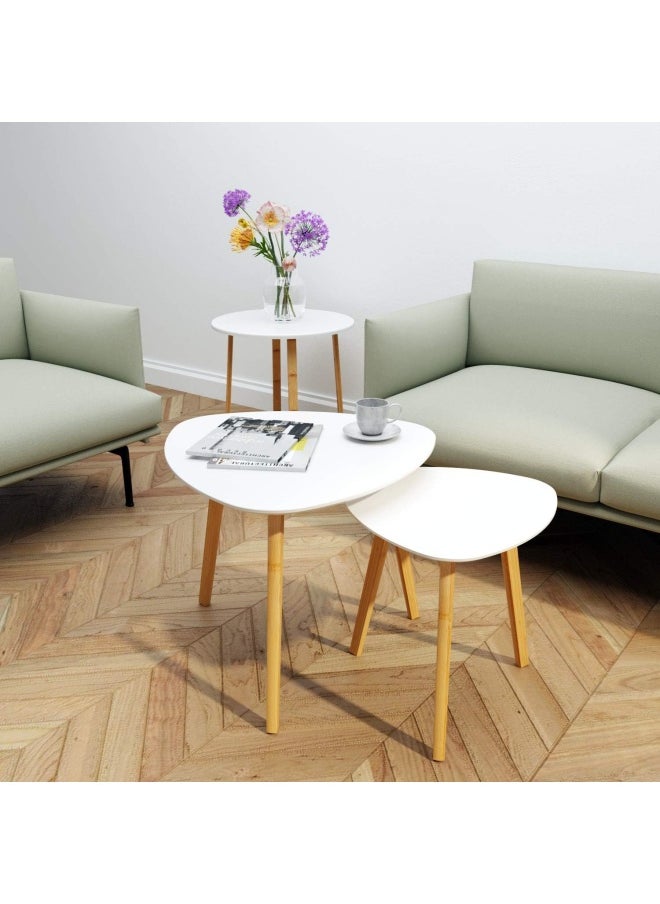 Generic - Bameos Bamboo Nesting Triangle End Table,Set Of 2 Coffee Table Modern Minimalist Side Table For Living Room, Balcony In White - Image 1