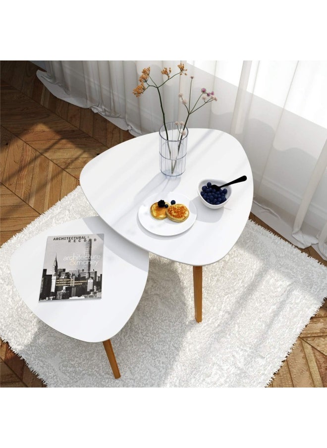 Generic - Bameos Bamboo Nesting Triangle End Table,Set Of 2 Coffee Table Modern Minimalist Side Table For Living Room, Balcony In White - Image 1